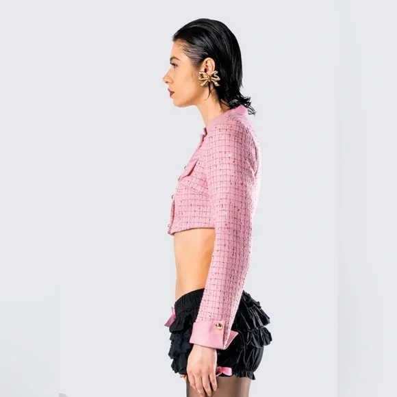 Finesse Pippa Pink Tweed Cropped Jacket size 2X FE1 - Picture 6 of 10